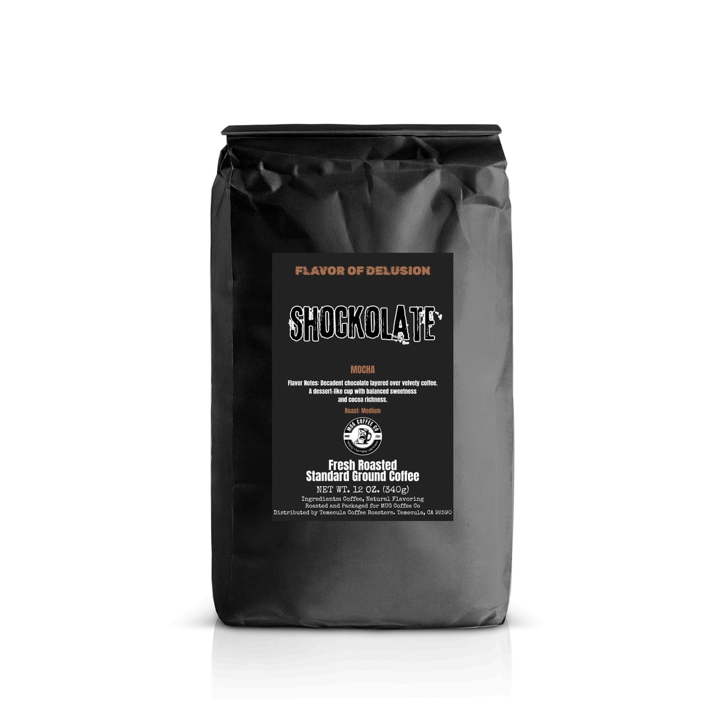 Shockolate™ Mocha Flavored Coffee 12 oz Standard Ground | Flavor of Delusion™ Collection by MUG Coffee Co™
