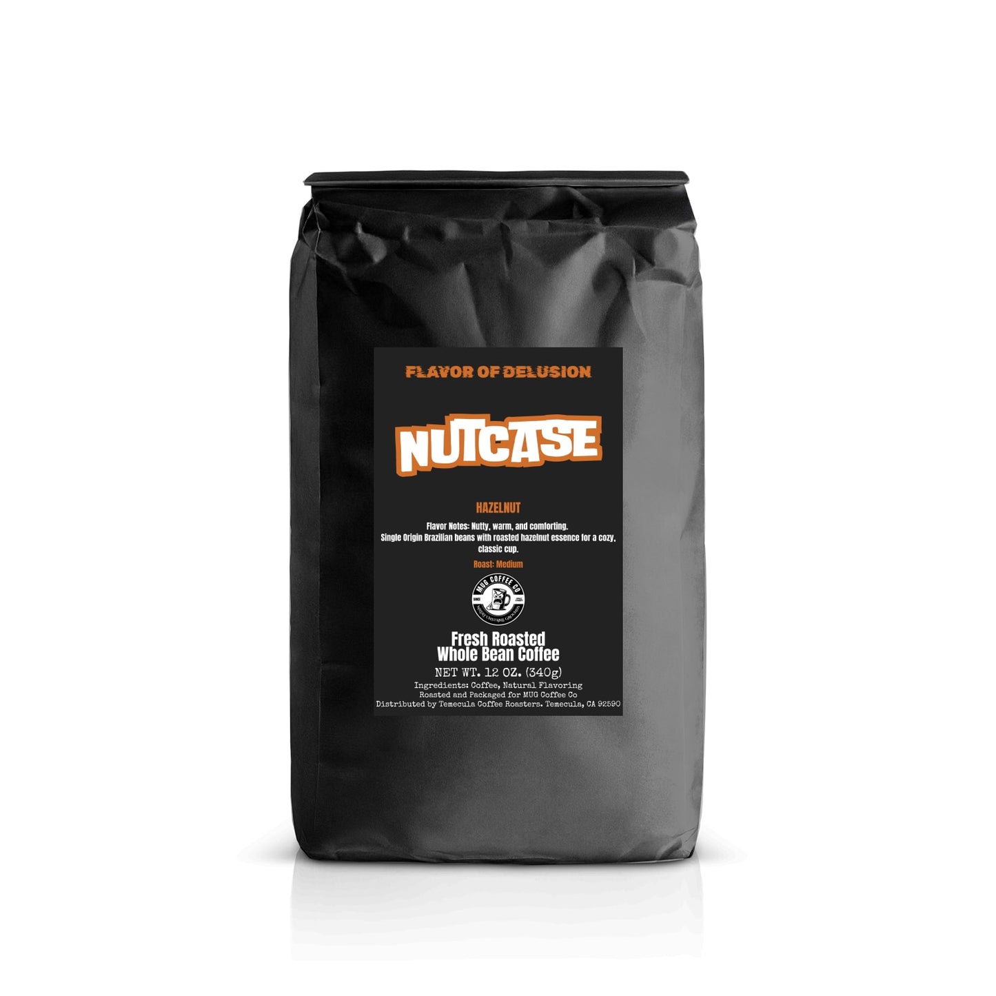 Nutcase™ Hazelnut Flavored Coffee 12 oz Whole Bean | Flavor of Delusion™ Collection by MUG Coffee Co™