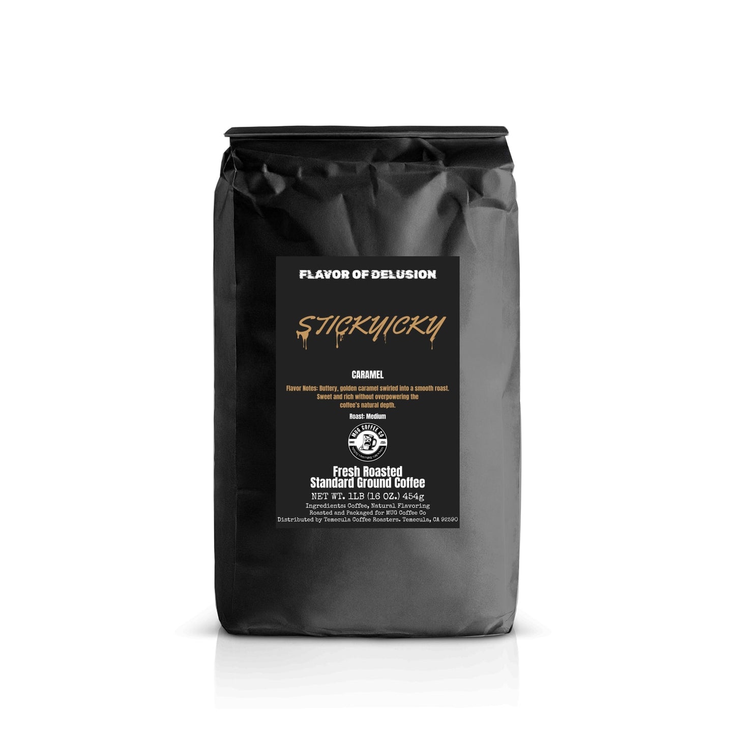 Stickyicky™ Caramel Flavored Coffee 1 lb Standard Ground | Flavor of Delusion™ Collection by MUG Coffee Co™