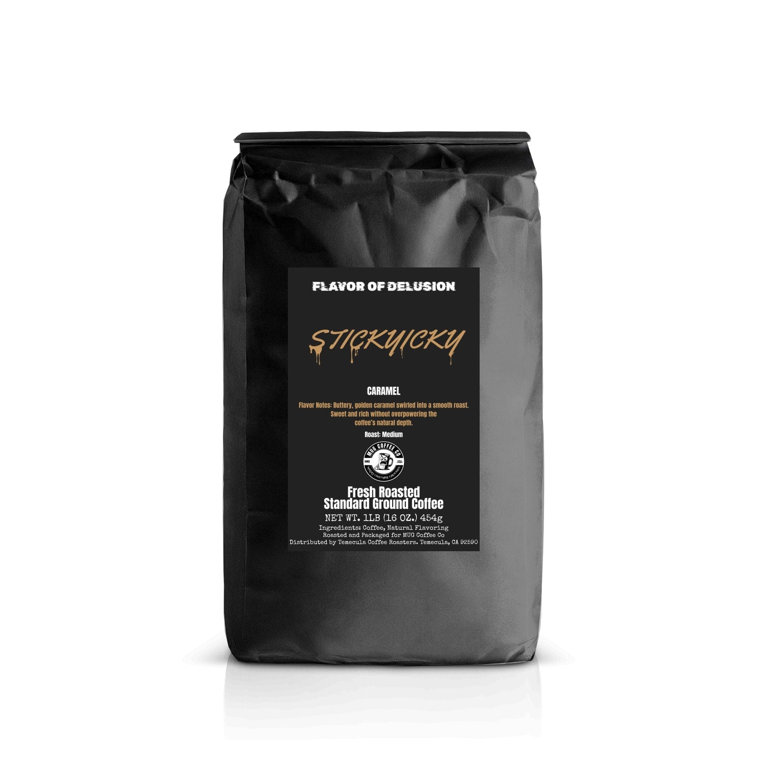 Stickyicky™ Caramel Flavored Coffee 1 lb Standard Ground | Flavor of Delusion™ Collection by MUG Coffee Co™