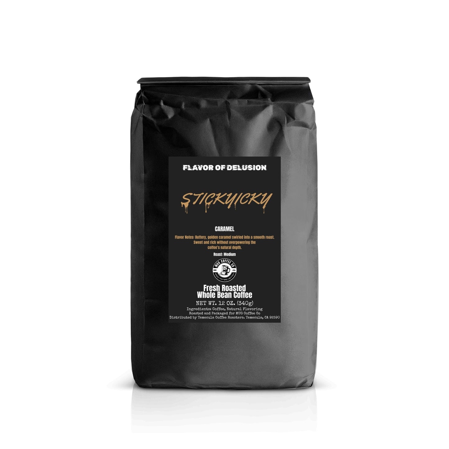 Stickyicky™ Caramel Flavored Coffee 12 oz Whole Bean | Flavor of Delusion™ Collection by MUG Coffee Co™